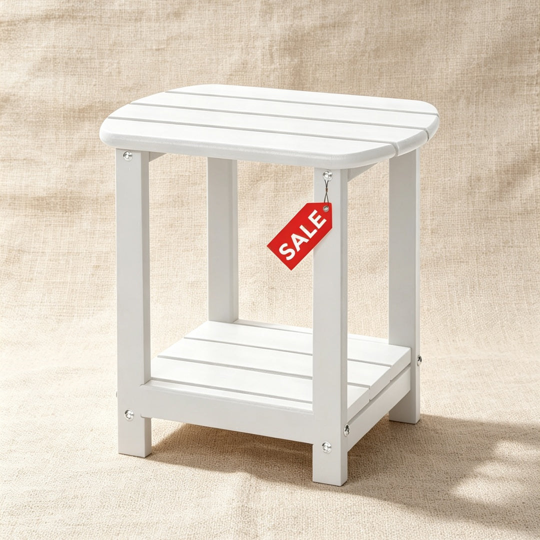 Square outdoor side table, double-layer storage patio side table, suitable for backyards, pools, porches, gardens, and lawns.