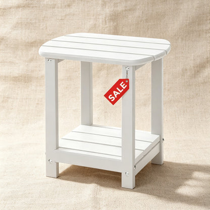 Square outdoor side table, double-layer storage patio side table, suitable for backyards, pools, porches, gardens, and lawns.