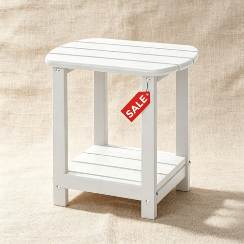Square outdoor side table, double-layer storage patio side table, suitable for backyards, pools, porches, gardens, and lawns.