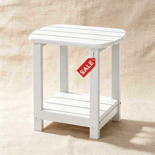 Square outdoor side table, double-layer storage patio side table, suitable for backyards, pools, porches, gardens, and lawns.