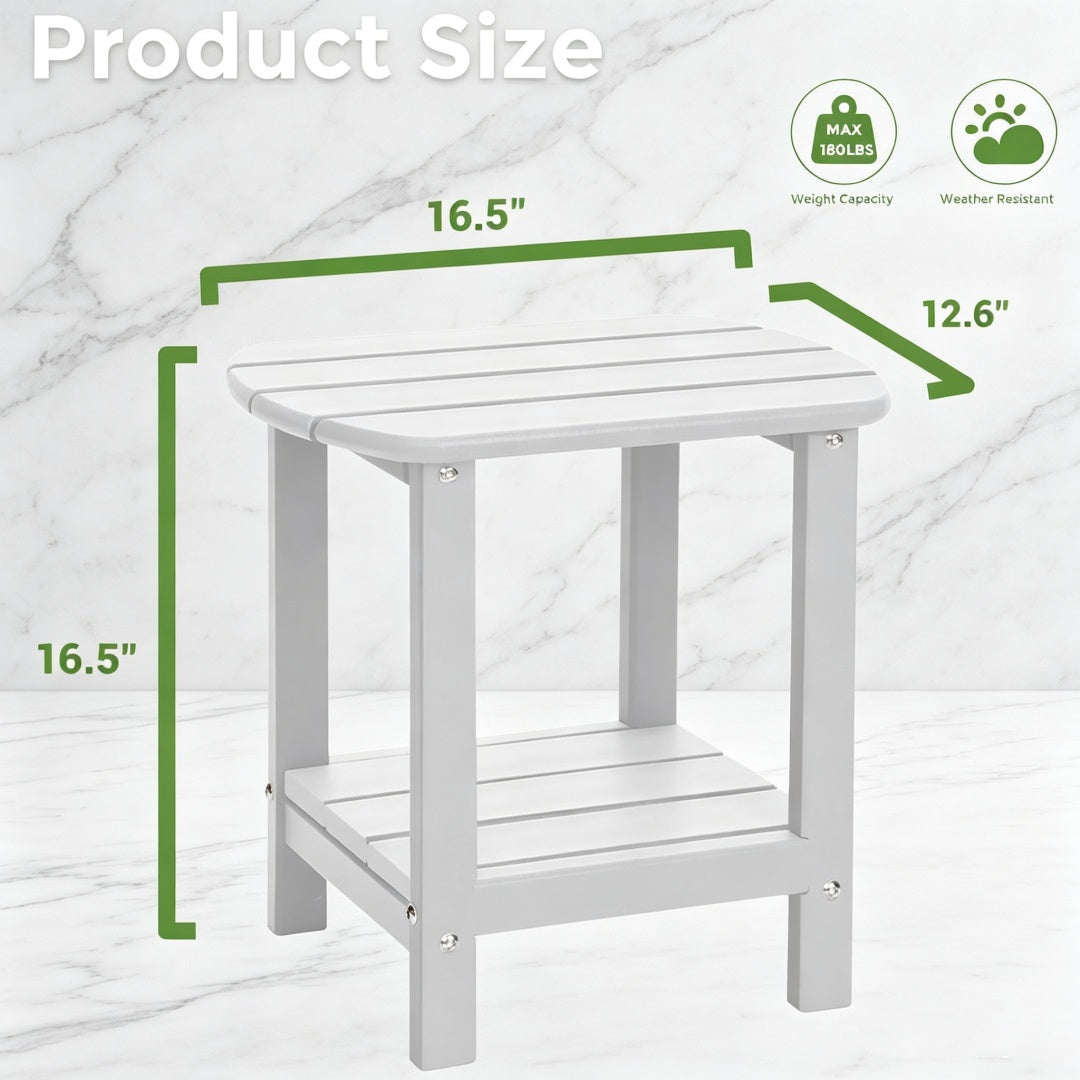 Square outdoor side table, double-layer storage patio side table, suitable for backyards, pools, porches, gardens, and lawns.