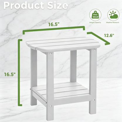 Square outdoor side table, double-layer storage patio side table, suitable for backyards, pools, porches, gardens, and lawns.