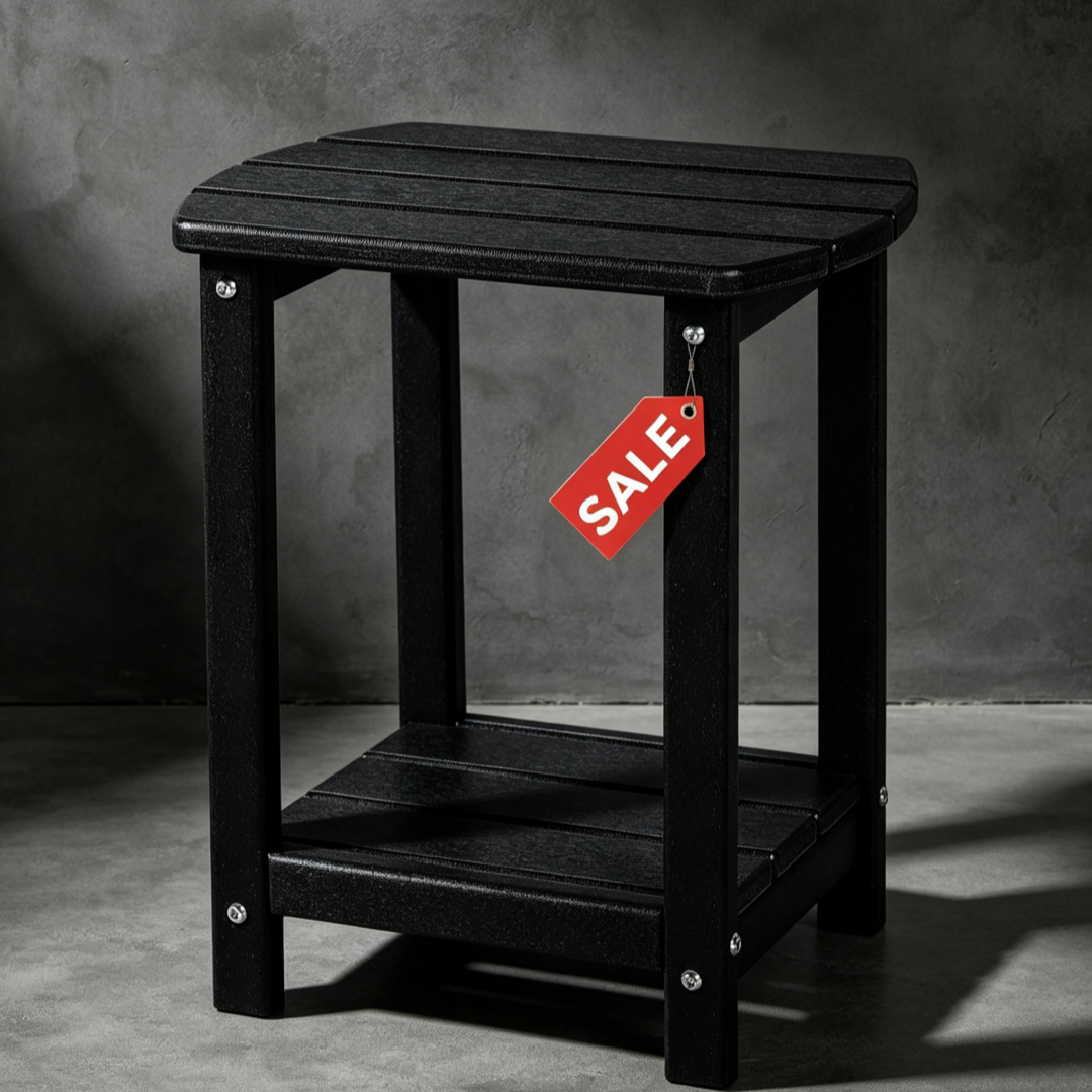 Square outdoor side table, double-layer storage patio side table, suitable for backyards, pools, porches, gardens, and lawns.