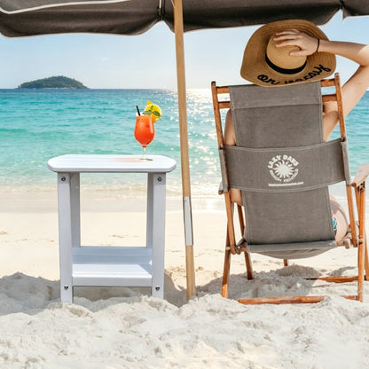 Square outdoor side table, double-layer storage patio side table, suitable for backyards, pools, porches, gardens, and lawns.