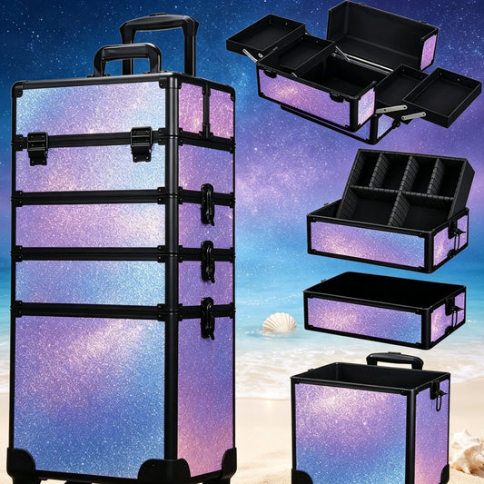 Wheeled Makeup Case, Beauty Case, 4-in-1 Makeup Travel Case, Extra Large Makeup Box