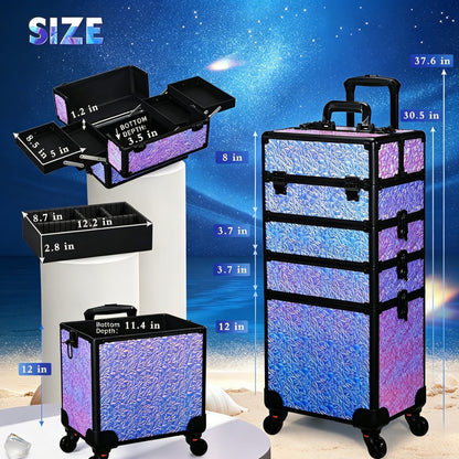 Wheeled Makeup Case, Beauty Case, 4-in-1 Makeup Travel Case, Extra Large Makeup Box